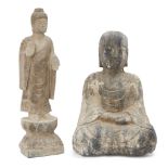 Two Chinese carved stone Song style figures of Buddha, 20th century, one carved standing, 49cm high,