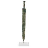 A Chinese bronze sword, jian, Warring States period, with tapered double-edged blade, partially