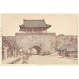 Hiroshi Yoshida, Japanese 1876-1950, Dainan Gate in Mukden, 1937, woodblock print in colours, signed