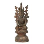 A large Burmese bronze seated Buddha with extensive gilding, Tai Yai (Shan States), 16th-17th