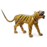 A Burmese painted wood tiger, Tai Yan (Shan States), early 20th century, prowling forwards in mid-