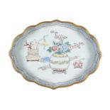 A Chinese Canton painted enamel dish, Republic period, painted with a vase containing peony and