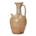 A large Tang pottery Changsha ewer, Tang dynasty, with long slender neck to flared mouth, applied
