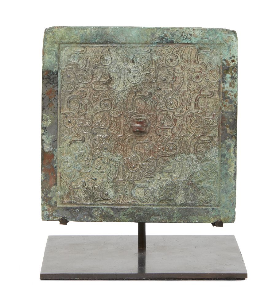 A Chinese bronze square mirror, Eastern Zhou/Warring States period, 5th/4th century BCE, finely cast