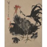 A Japanese brush painting of a cockerel, late 19th/early 20th century, ink and colour on paper,