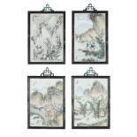 A set of four Chinese porcelain rectangular plaques, Republic period, painted in famille rose