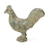 A Chinese pottery lead-glazed figure of a cockerel, Han dynasty, modelled standing with head and