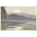 Hiroshi Yoshida, Japanese 1876-1950, Fuji from Okitsu, 1928, woodblock print in colours, from Ten