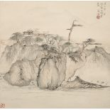 WEN ZHONG, (Chinese, 17th century style), ink and colour on paper, hanging scroll, expansive