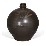 A Chinese black-glazed brush-painted jar, Northern Song / Jin dynasty, the globular body with well-