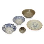 Eight pieces of Chinese pottery, Song - Qing dynasty, comprising a large Song white ware bowl with