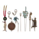 A collection of Chinese jewellery, 19th - 20th century, to include a kingfisher set hair pin