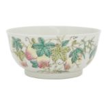 A Chinese porcelain bowl, 20th century, painted in famille rose enamels with butterflies flying