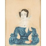 British Provincial School, early 19th century- Portrait of a lady half length in a blue dress;