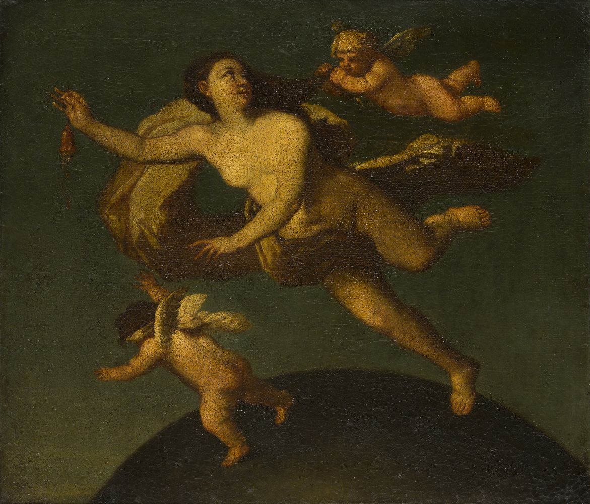 Circle of Michele Rocca, Italian c. 1666-c.1751- Allegorical figure with two cherubs; oil on canvas,