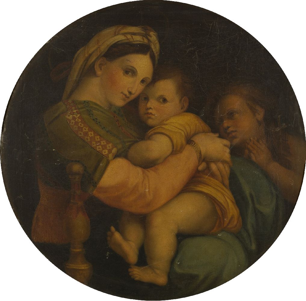 After Raphaello Sanzio, called Raphael, Italian 1483-1520- Madonna della Sedia; oil on canvas, - Image 2 of 3