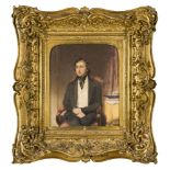 British School, early-mid 19th century- Portrait of a gentleman seated quarter-length, in a black