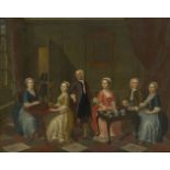 Follower of Gawen Hamilton, Scottish 1698-1737- A conversation piece with elegant figures playing