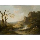 Attributed to George Morland, British 1762-1804- Faggot gatherers by a stream; oil on panel, signed,