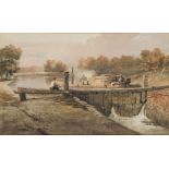 Samuel Prout OWS, British 1783-1852- Lock gates; watercolour over pencil, bears label to the reverse