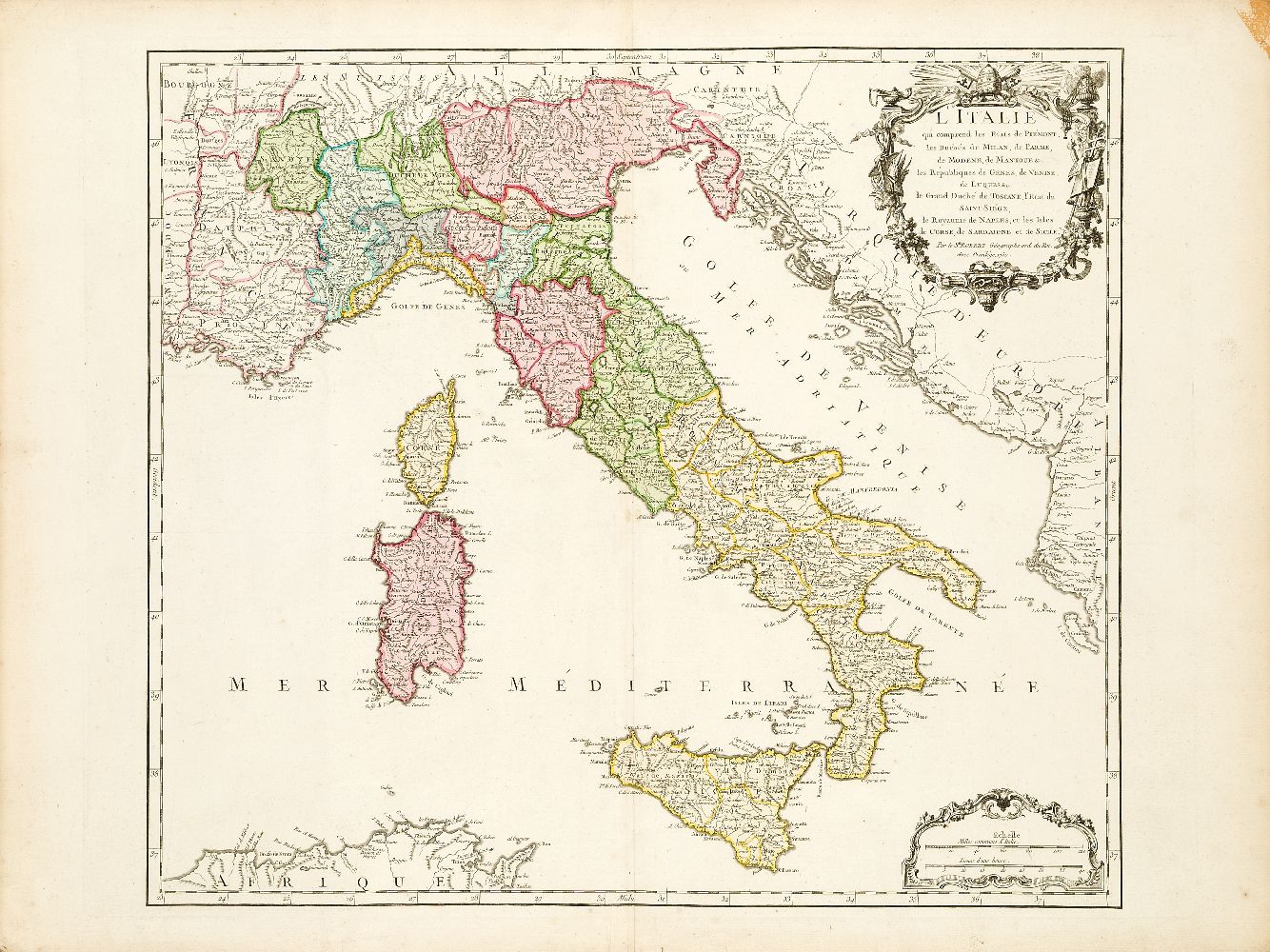 Didier Robert de Vaugondy, French ca. 1723-1786- L'Italie qui comprend les Etats de Piemont, les