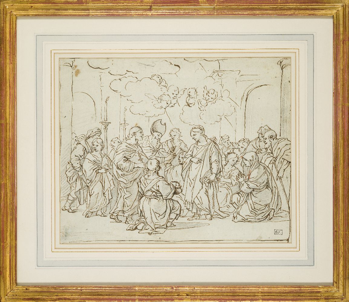 Attributed to Pietro da Cortona, Italian 1596-1669- The Presentation at the Temple; pen and brown - Image 2 of 3