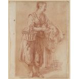 Follower of Adriaen van de Velde, Dutch 1636-1672- Study of woman with basket and laundry; red chalk