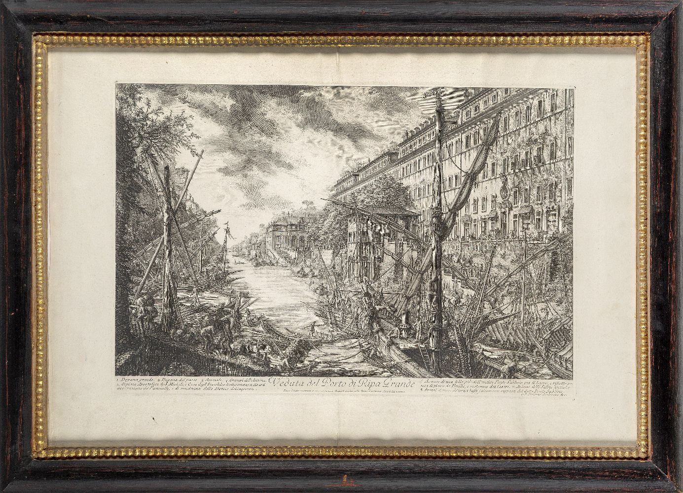 Giovanni Battista Piranesi, Italian 1720-1778- Veduta del Porto di Ripa Grande; etching, 40.3x61. - Image 2 of 3