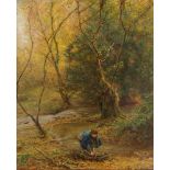 Edgar Barclay, British 1842-1913- Faggot gatherer; oil on canvas, signed and dated 1906, bears label