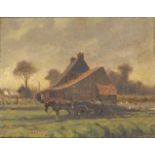 Théophile de Bock, Dutch 1851-1904- Farmyard scene with horse and cart; oil on panel, signed,