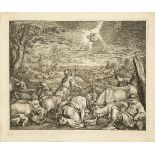 Cornelis de Visscher, Dutch 1629-1658- The Annunciation to the Shepherds, after Jacopo Bassano;