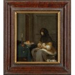 After Gerard ter Borch, Dutch 1617-1681- Woman Peeling an Apple; oil on panel, 35x29cm Note: This