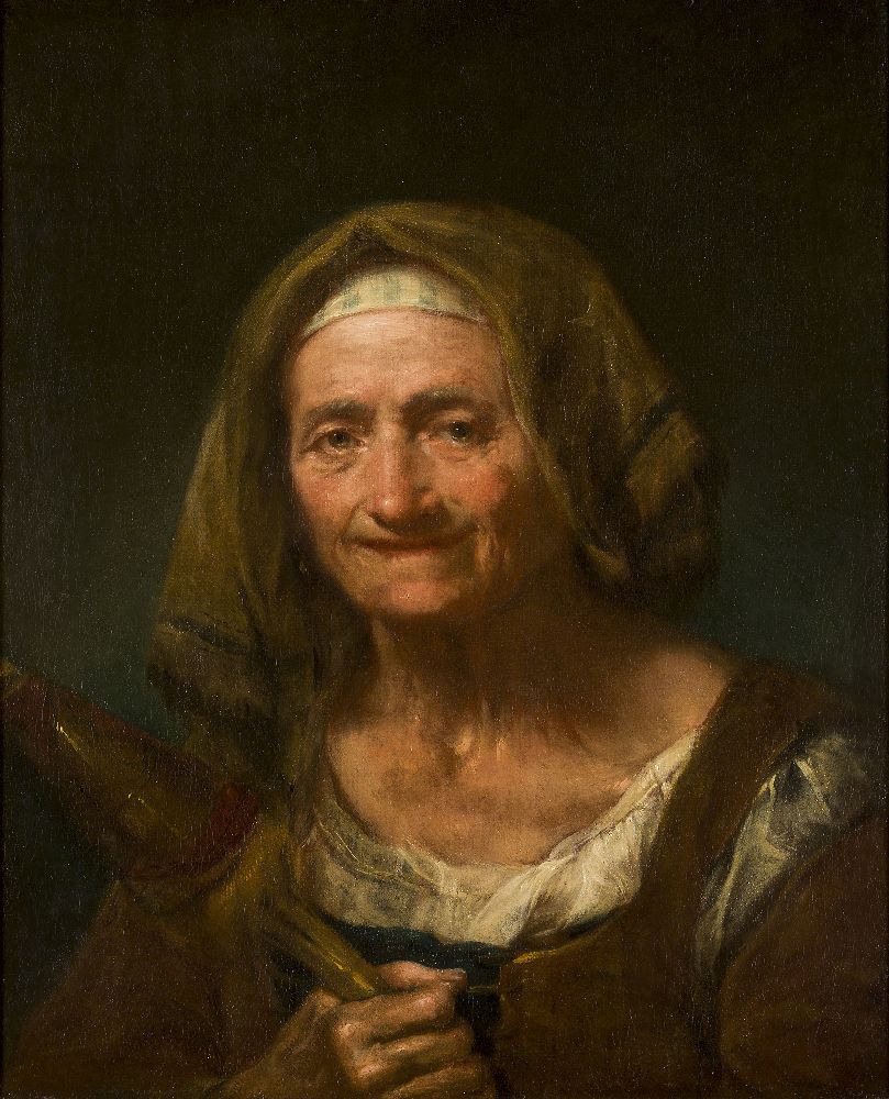 Giuseppe Nogari, Italian 1699-1763- Portrait of an elderly woman; oil on canvas, bears inscribed - Image 2 of 3