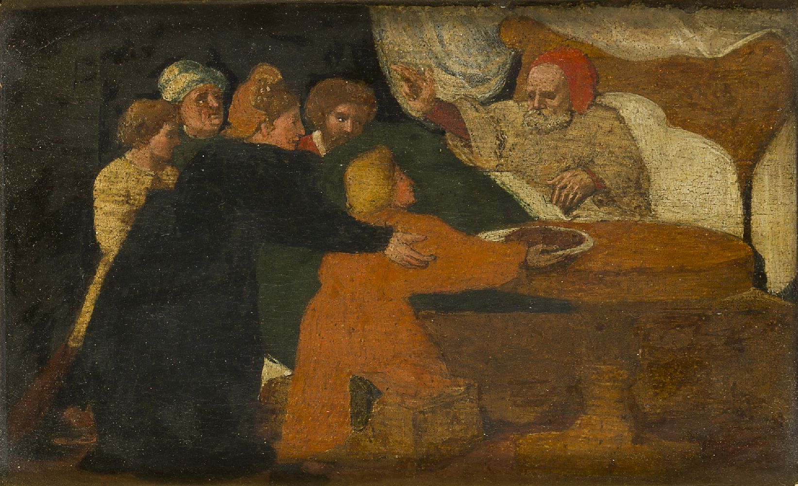 Venetian School, late 17th century- Jacob Blessing Esau; oil on panel, 14x22.5cmin a glazed parcel