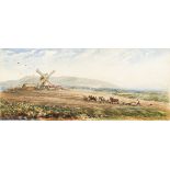 James Orrock RI ROI, Scottish 1829-1913- Ploughing on the Downs near Lewes; watercolour, signed with