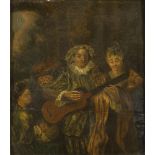 Manner of Jean-Antoine Watteau, early 19th century Harlequin Playing Guitar and Pierrot with Elegant