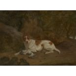 Circle of Charles Towne, British 1763-1840- Dog with a hare in woodland; oil on canvas, 19.5x26.