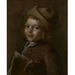Attributed to Jean-Martial Fredou, French 1711-1795- Portrait of a young boy holding a portfolio;