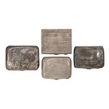 A group of four silver cigarette cases, all of rounded rectangular form, two of striated pattern