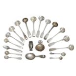 A collection of silver miniature spoons, including five Georgian mustard spoons, six Victorian