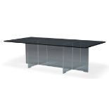 A glass and Perspex coffee table, of recent manufacture, the rectangular top on cross sectional