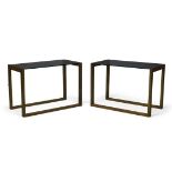 A pair of brass side tables, retailed by Hilary Batsone, London, of recent manufacture, with