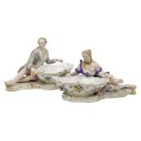 A pair of Meissen figural sweetmeat dishes, late 19th / early 20th century, modelled as a