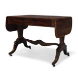 A George IV mahogany and crossbanded sofa table, the rectangular top with two drop leaves on end