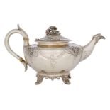 A William IV silver teapot, London, c.1837, Joseph Angell sr. & John Angell, of squat, rounded form,