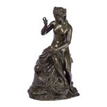 A French bronze model of a seated nude, first half 19th century, the figure seated on a rockwork