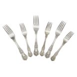 A set of nine Victorian silver Queen's pattern table forks, Sheffield, c.1876, Fenton Brothers,