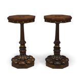 A pair of William IV oak and inlaid side tables, the octagonal top inlaid with marquetry star, above