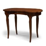 A Continental kidney shaped cherry wood side table,18th Century, with opposing drawers to each side,