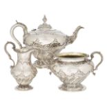 A Victorian silver three-piece tea set, London, c.1838, Edward, Edward Junior, John & William